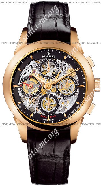 Perrelet Chronograph Skeleton GMT Mens Wristwatch A3007.9