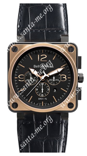 Bell & Ross Aviation BR0194 Pink Gold &Carbon Officer Mens Wristwatch